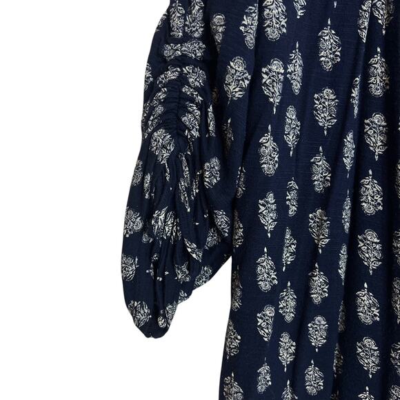 Lucky Brand Womens Peasant Tunic Top XL Blue White Boho Print Viscose 3/4 Sleeve - Picture 4 of 7